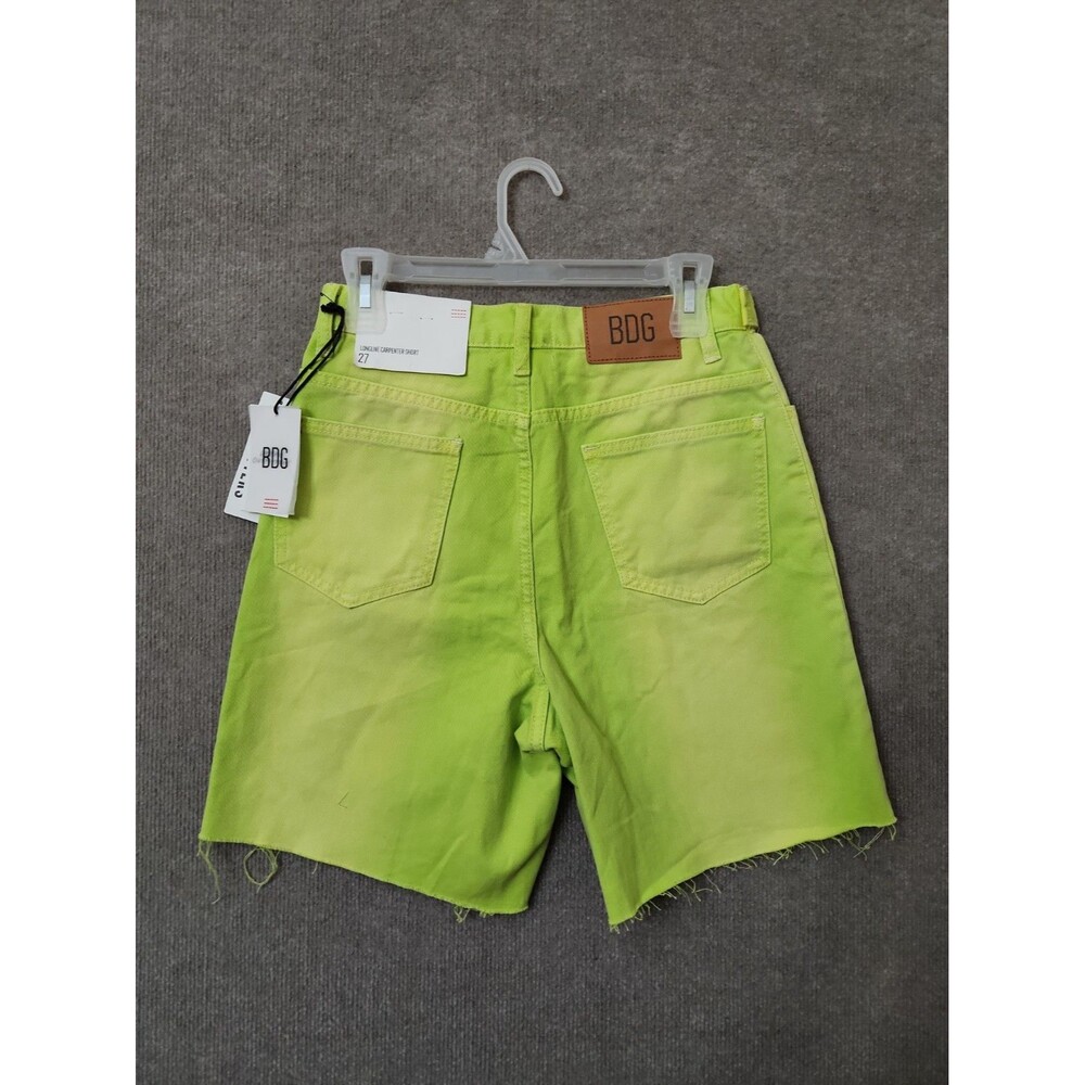 BDG Longline Carpenter Shorts Womens 27 Lime Green Raw Hem Denim NEW - Picture 6 of 12